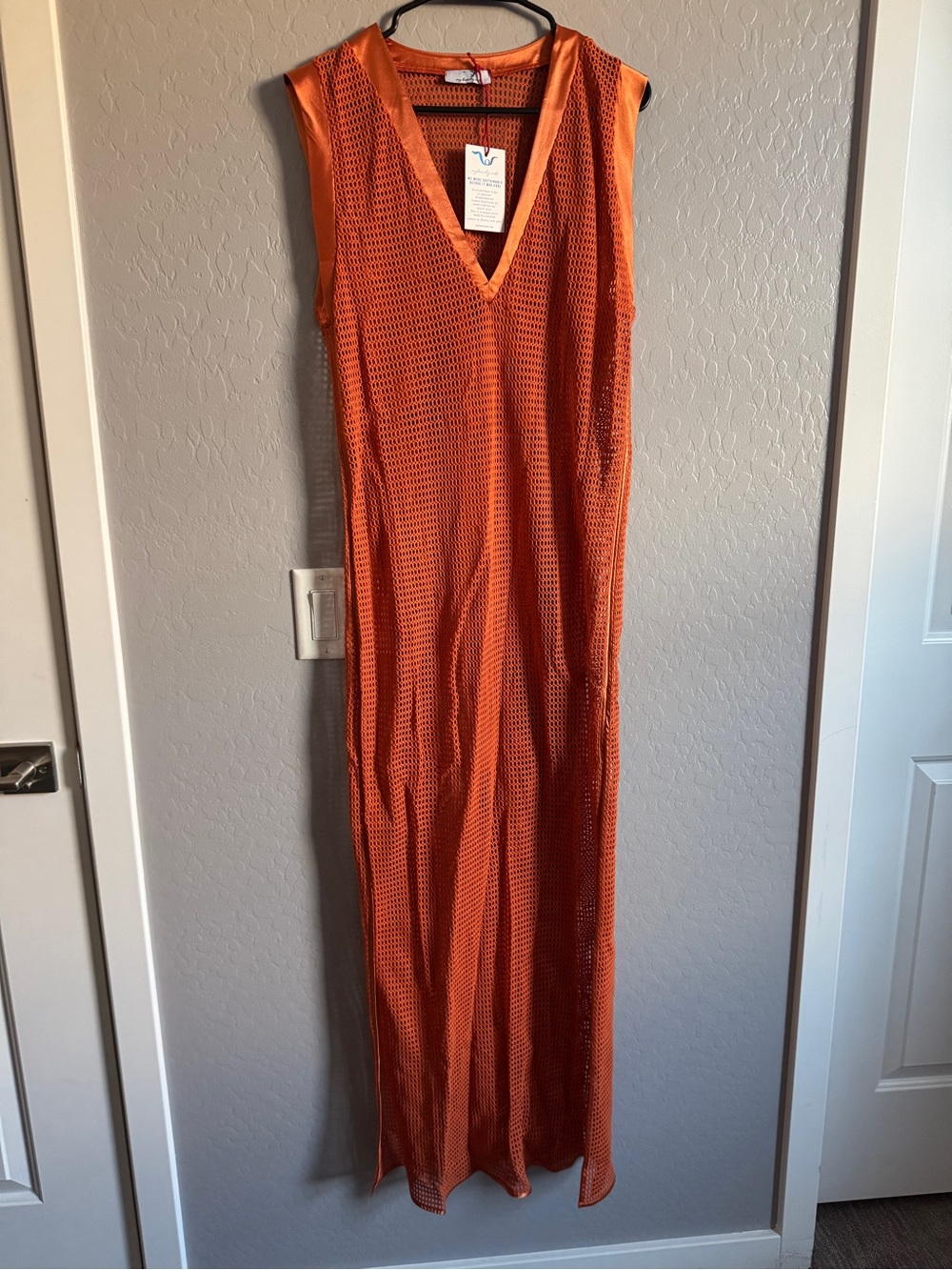 My Beachy Side Camila Gold Flame Orange Mesh Dress Sleeveless Coverup